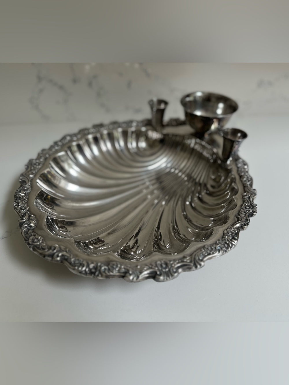 1940s Silver-Played Shell Serving Tray - Elegant Home Dining - vintage